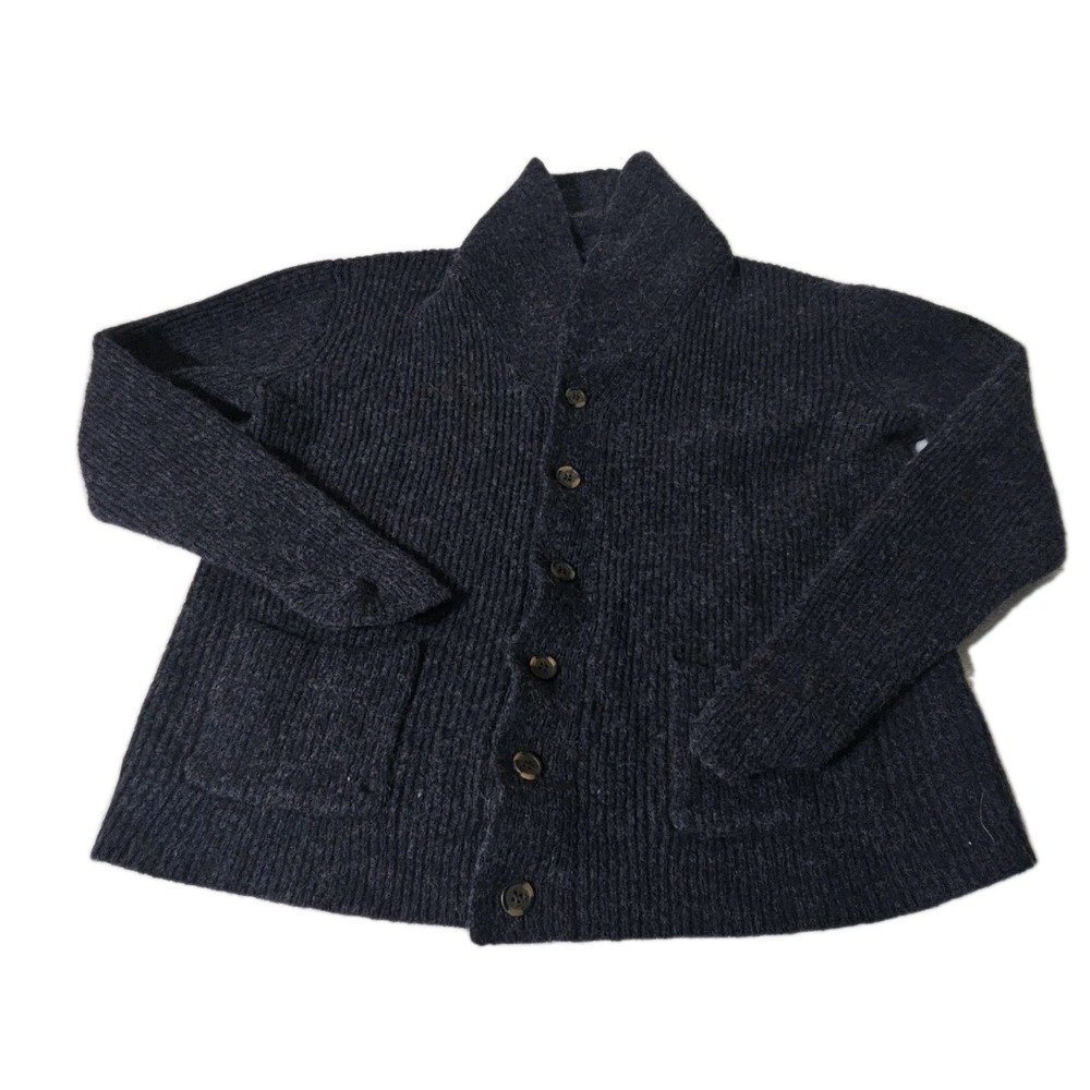 Line of Trade Men's Sz L Charcoal Gray 100% Shetland Wool Cardigan Sweater Fish‎